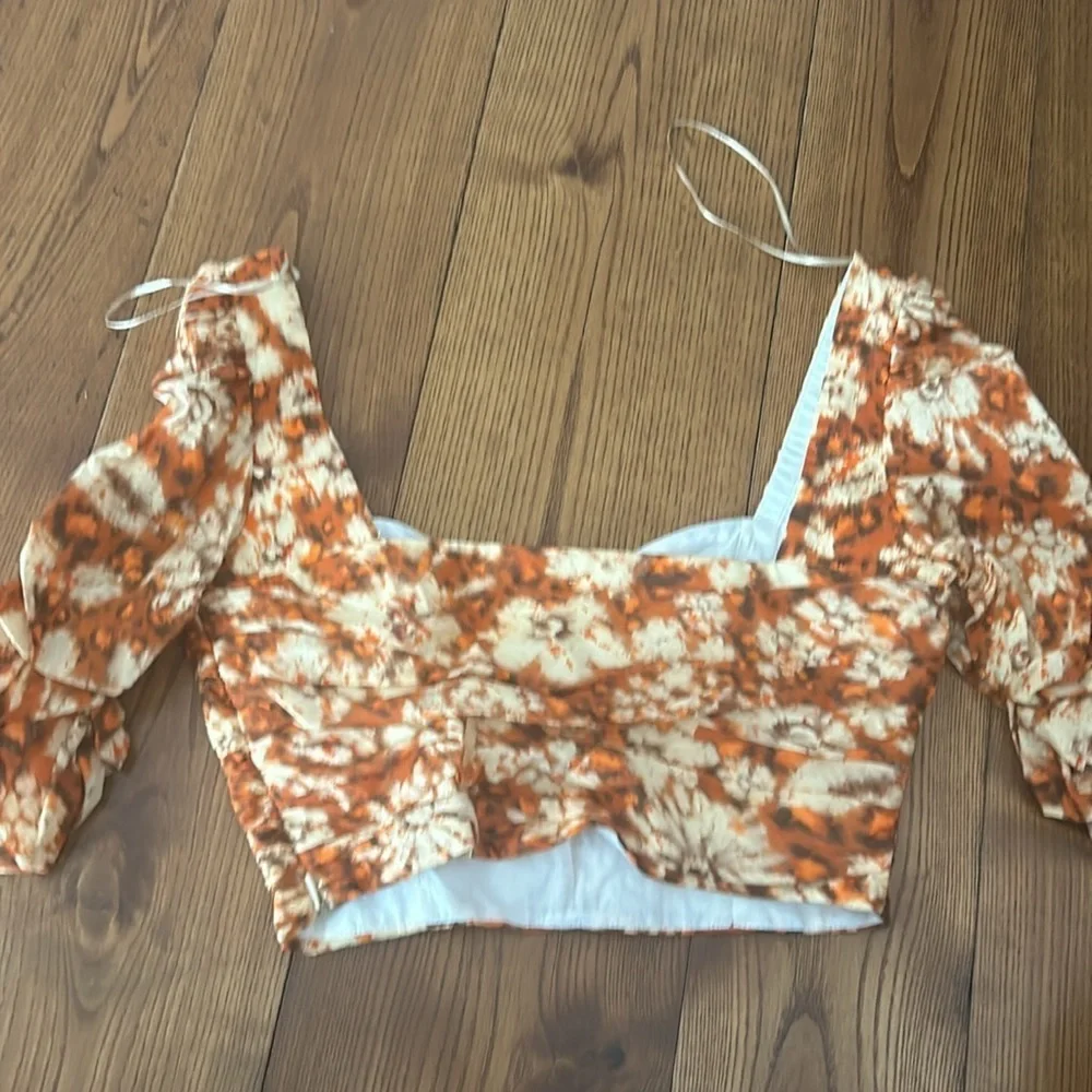 NWOT ZARA summer  floral puff shoulder 100% cotton crop top s and m - Picture 8 of 11